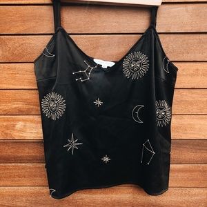 ISO HoneyPunch Embroidered Celestial Satin Tank